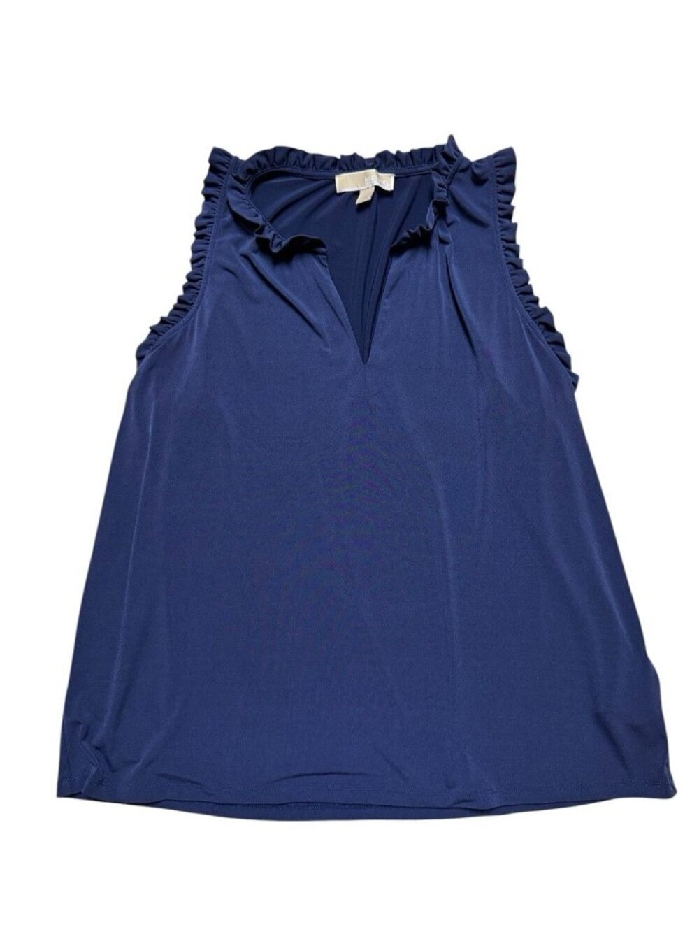 Michael Kors Womens Blouse XL Navy Sleeveless Ruffle V Neck Stretch
